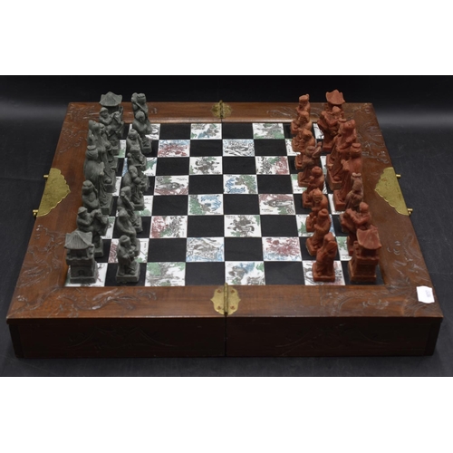 105 - Chinese Chess Set with Decorative Storage Case