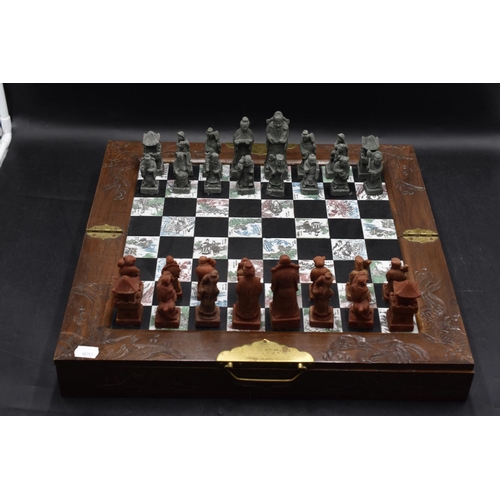 105 - Chinese Chess Set with Decorative Storage Case