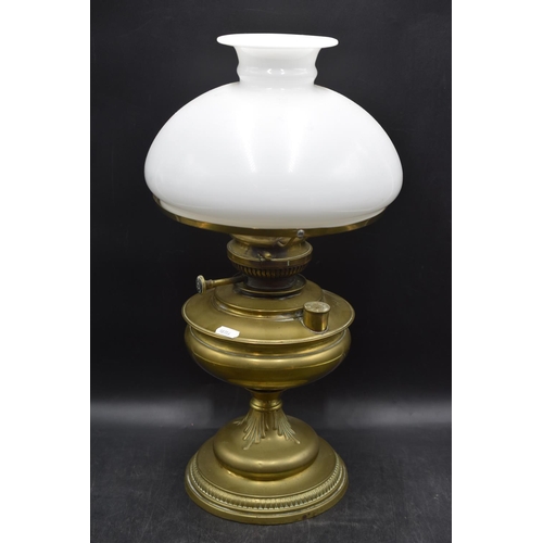 106 - Vintage Oil Lamp with White Milk Shade marked JCM Lampe Belge & Trademark in Luxway approx. 19