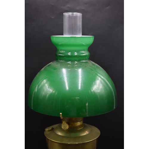 107 - Aladdin No 23 Oil Lamp with Green Glass Shade and Chimney (21