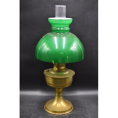 107 - Aladdin No 23 Oil Lamp with Green Glass Shade and Chimney (21