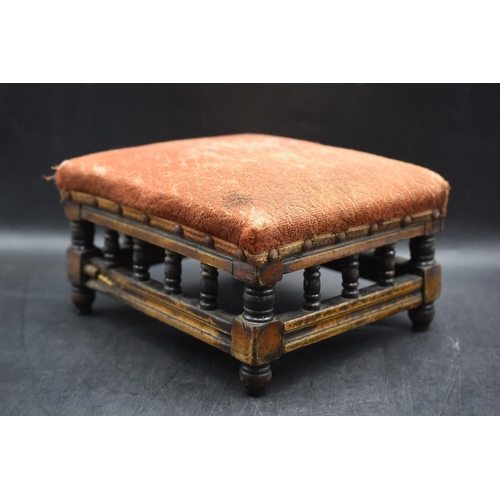 115 - Victorian Spindled Upholstery Footstool approx. 6.5