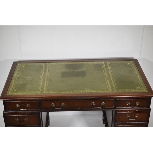 156 - Pedestal 3 Part Desk with Green Leather Inlay (48