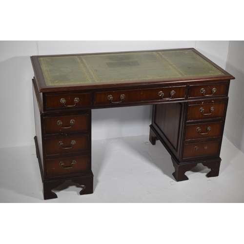 156 - Pedestal 3 Part Desk with Green Leather Inlay (48