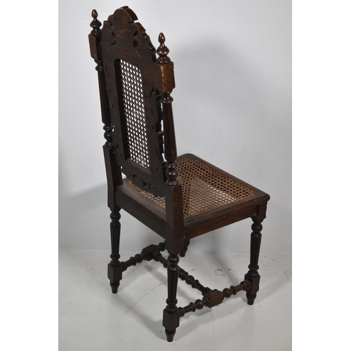 163 - Antique C19th Carved High Backed Hall chair Gothic Style with Rattan Seat and Back