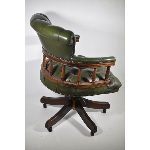 166 - Chesterfield Style Green Leather Captains Chair