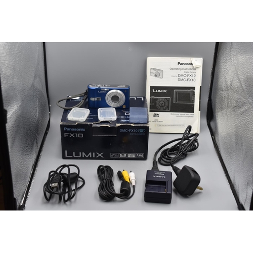 180 - Panasonic DMC-FX10 Lumix Digital Camera with Power Lead, Battery, and Original Box