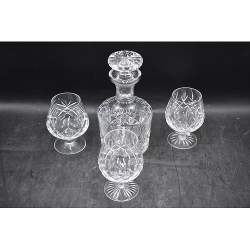 120 - Edinburgh Crystal Brandy Decanter and 3 Matching Glasses