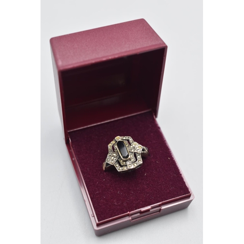 66 - Art Deco Silver 925 Diamante Ring (Size M) Complete with Presentation Box (Stone Missing)