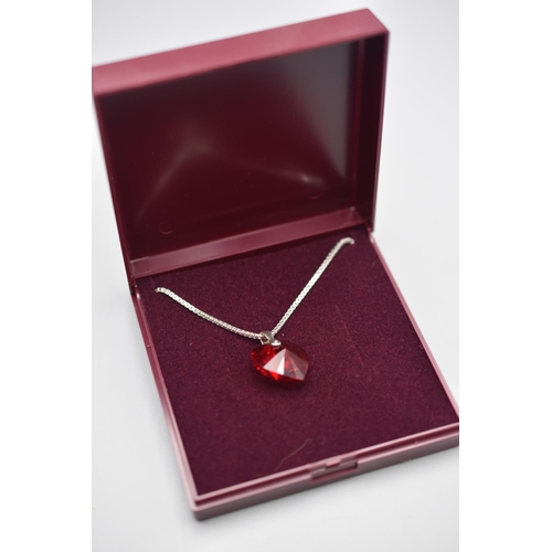 70 - Silver 925 Necklace with Large Red Stoned Heart Pendant Complete with Presentation Box