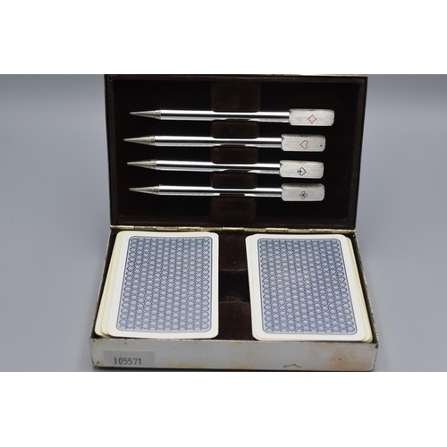 109 - Bridge Set With Card Theme Propelling Pencils in SilverPlated Case