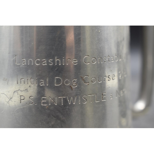 374 - 3 Pewter Tankards. Two are inscribed; To Frank.... , Lancashire Constabulary Initial Dog Course 2/81... 