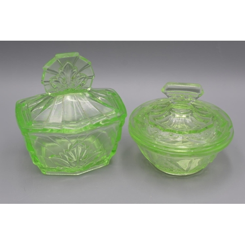 176 - Two Uranium Art Glass Lidded Trinket Pots