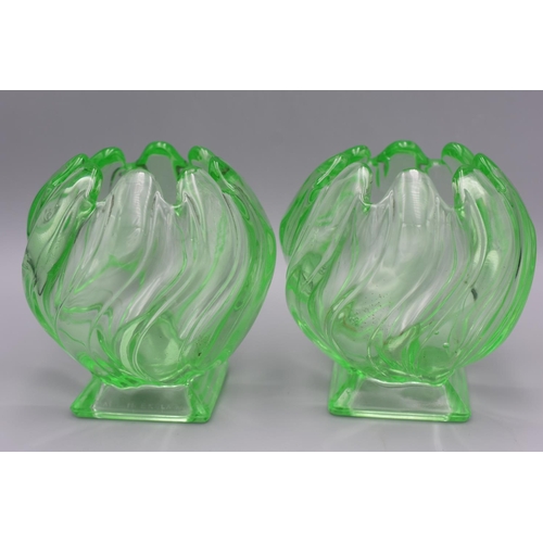 178 - Matching Pair of Uranium Art Glass Swirl Vases (4