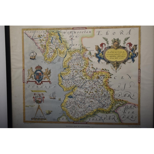 347 - Framed Saxon's Map of Lancashire 1577 approx. 24