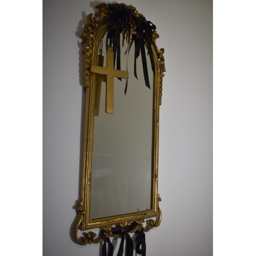 351 - Gothic Style Gold Effect Mirror with Ribbons and Crucifix