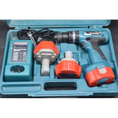 551 - Makita 8280D 14.4v Cordless Drill with 3 Batteries and Charger (Working When Tested)