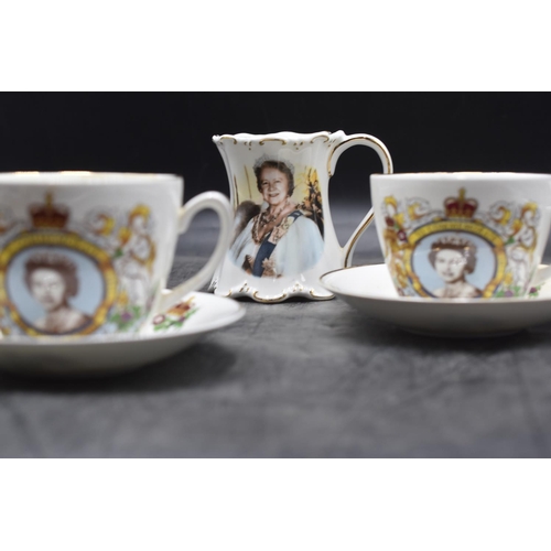 619 - Pair of Silver Jubilee cup & Saucers and a 80th Birthday Cup