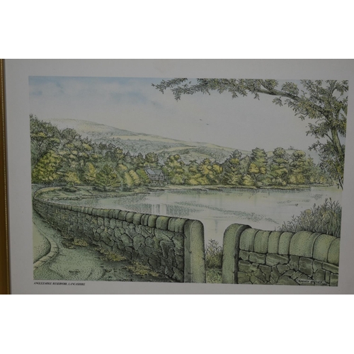 481 - Two Matching Framed and Glaze Prints of Local Sites including Anglezarke and Town Bridge Croston