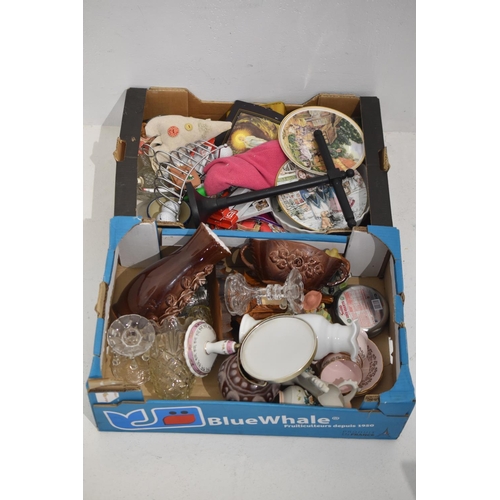 653 - Two Boxes containing assorted pottery, glass and more