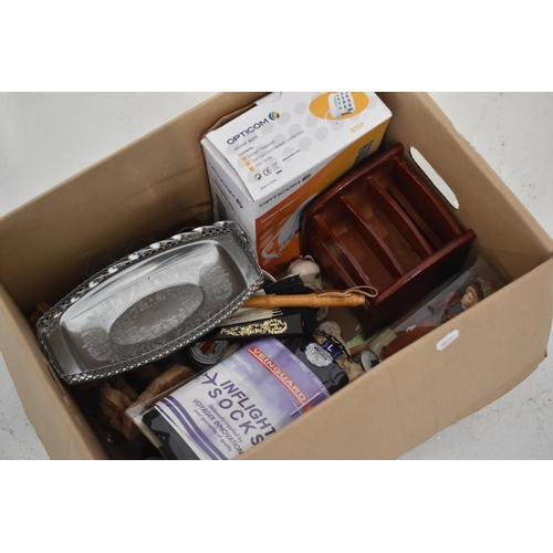 651 - Mixed Box containing items such as; sewing accessories, corded telephone, desk tidy, collectable dol... 