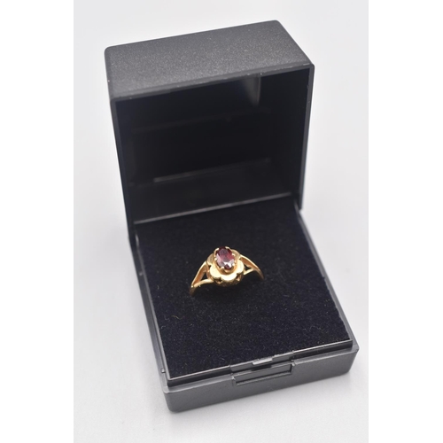 18 - Hallmarked Birmingham 375 Gold and Garnet Stoned Ring (Size K) Complete with Presentation Box