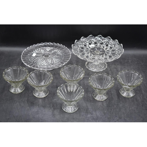 222 - Collection of Glassware to include Cake Stands, and 6 Sundae Dishes