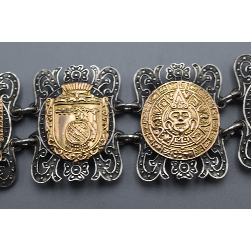 2 - Silver 925 Bracelet displaying 7 Mexican Symbol's (48.35 g) Complete with Presentation Box