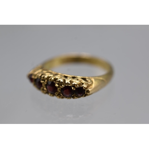 4 - Hallmarked London 375 (9ct) Size P Gold and Garnet Stoned Ring Complete with Presentation Box