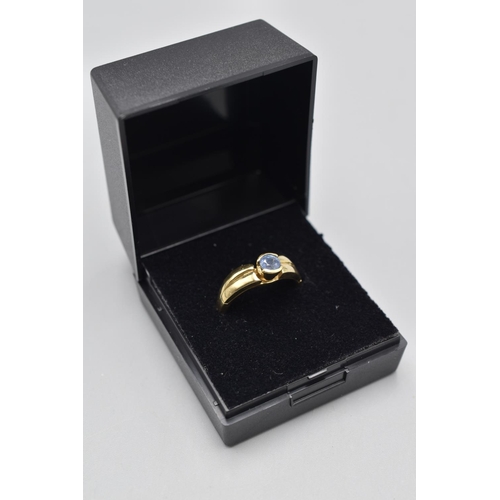 7 - Hallmarked 9ct Gold (Size N) Sapphire Stoned Ring Complete with Presentation Box