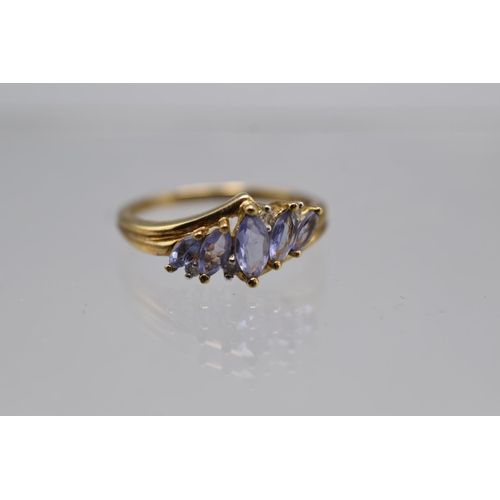 8 - Hallmarked 375 (9ct) Size Q Gold Diamond and Tanzanite Stoned Ring Complete with Presentation Box