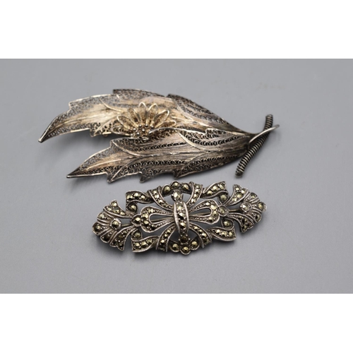 32 - Two Vintage Filigree and Marcasite Brooches