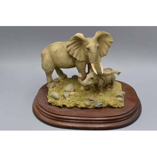 150 - African Elephant Ceramic Figure Mounted on Wooden Plinth with Presentation Box