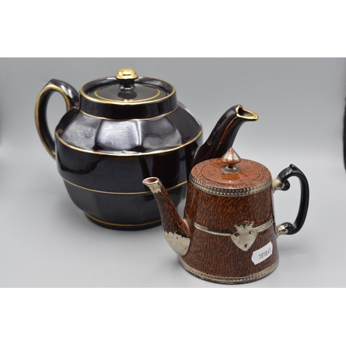 170 - Sadler Black & Gold Vintage Teapot & a Capper & Wood Single Cup Tea Pot (no 270718)