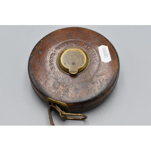 194 - 50ft Vintage Leather and Brass Cased Tape Measure (John Rabone & Sons)