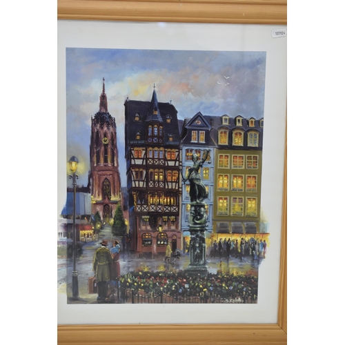 242 - 2 x Large Framed Prints. Sunflowers by Van Gough (60x73cm) and a Street Scene at dusk by S Rachelle ... 