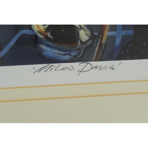 243 - Large Framed Print of Miles Davis signed by the artist Piliotis. Print 27/500. 60x52cm.