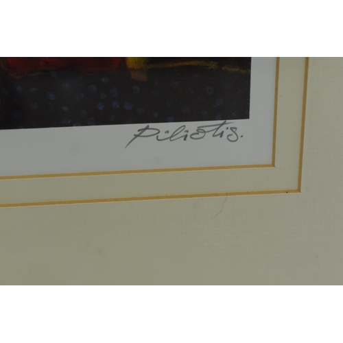 243 - Large Framed Print of Miles Davis signed by the artist Piliotis. Print 27/500. 60x52cm.