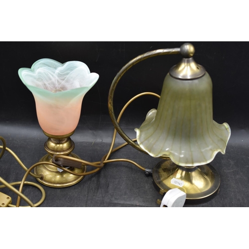 249 - 2 x Vintage Brass Lamps and Glass Shades.