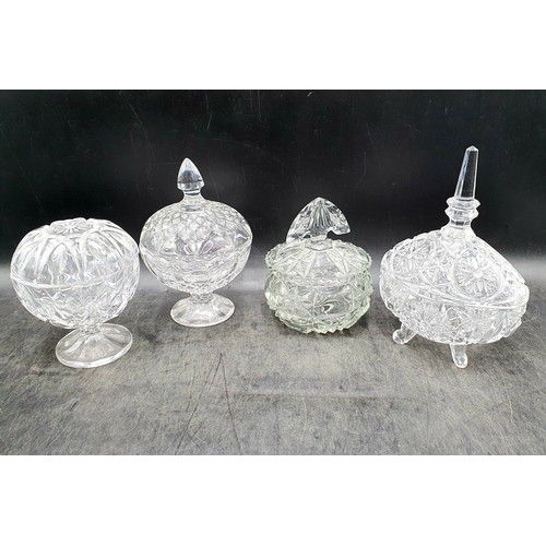 221 - Four Lidded Glass Dressing Table Pots Including Crystal