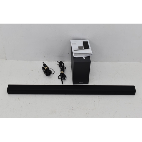 261 - Sound Bar & Sub Woofer by Hitachi from Argos. Model AXS240BTU. Excellent condition with cables. Blue... 