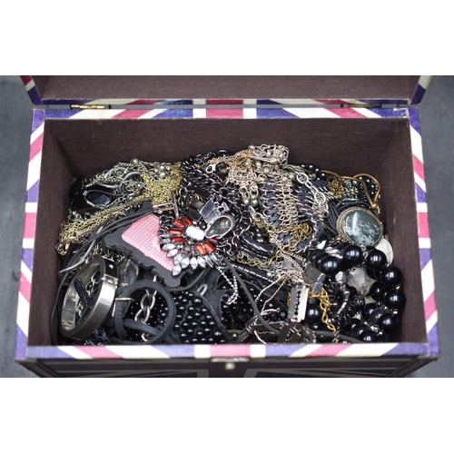 267 - Large Selection of unsorted Goth Style Jewellery in Union Jack Storage Box (11