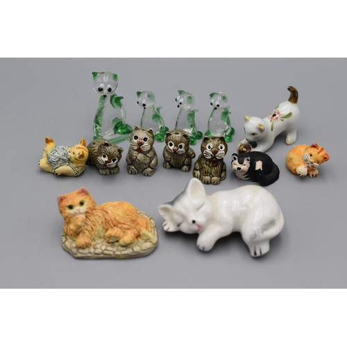 147 - Selection of Both Ceramic and Glass Miniature Cat Figures (14)