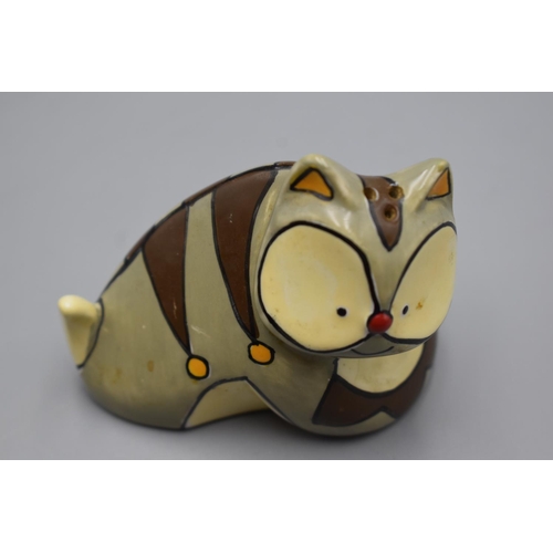 285 - Collection of ceramic cat related pieces including; 2 x glazed Siamese figures, 1 x cat money box, 1... 