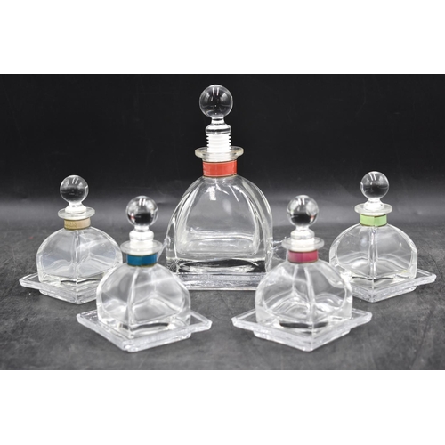 286 - 5 x Glass Refillable Essential Oil or Perfume Bottles with Glass Ball Stoppers. 1 large (17cm) and 4... 