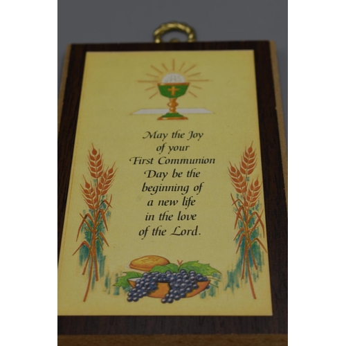 296 - Two Vintage Wooden Holy Plaques, One is for Confirmation Day and one for First Communion Day Plus Ro... 