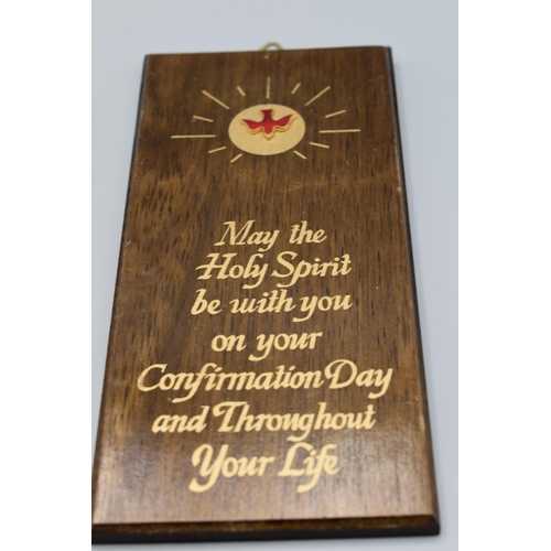 296 - Two Vintage Wooden Holy Plaques, One is for Confirmation Day and one for First Communion Day Plus Ro... 