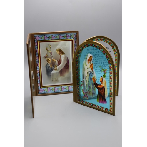 297 - Two Vintage Stained Glass Religious Prayers 7