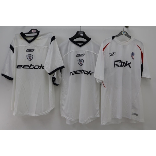 10 - Three Bolton Wanderers Reebok Shirts Includes No 16 Bobic, No 13 Djorkaeff and No 10 Kidd