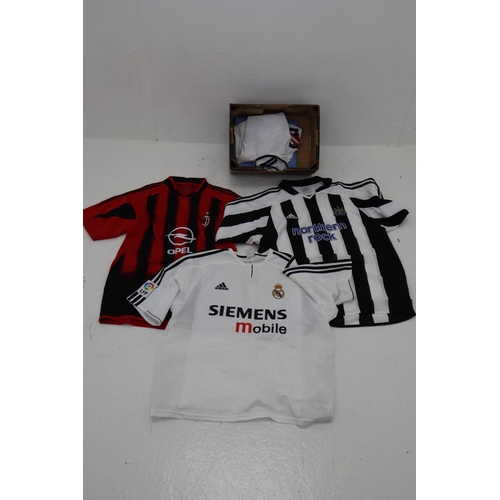 15 - Five Replica Football Shirts Includes Manchester City, Newcastle No 9 Shearer, MFC 23 Beckham, Milan... 